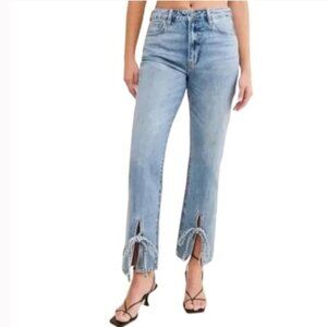 Hidden NEW Tracey High Rise Straight Leg Tie Ankle Slits Zip Jeans Wide 31 Waist